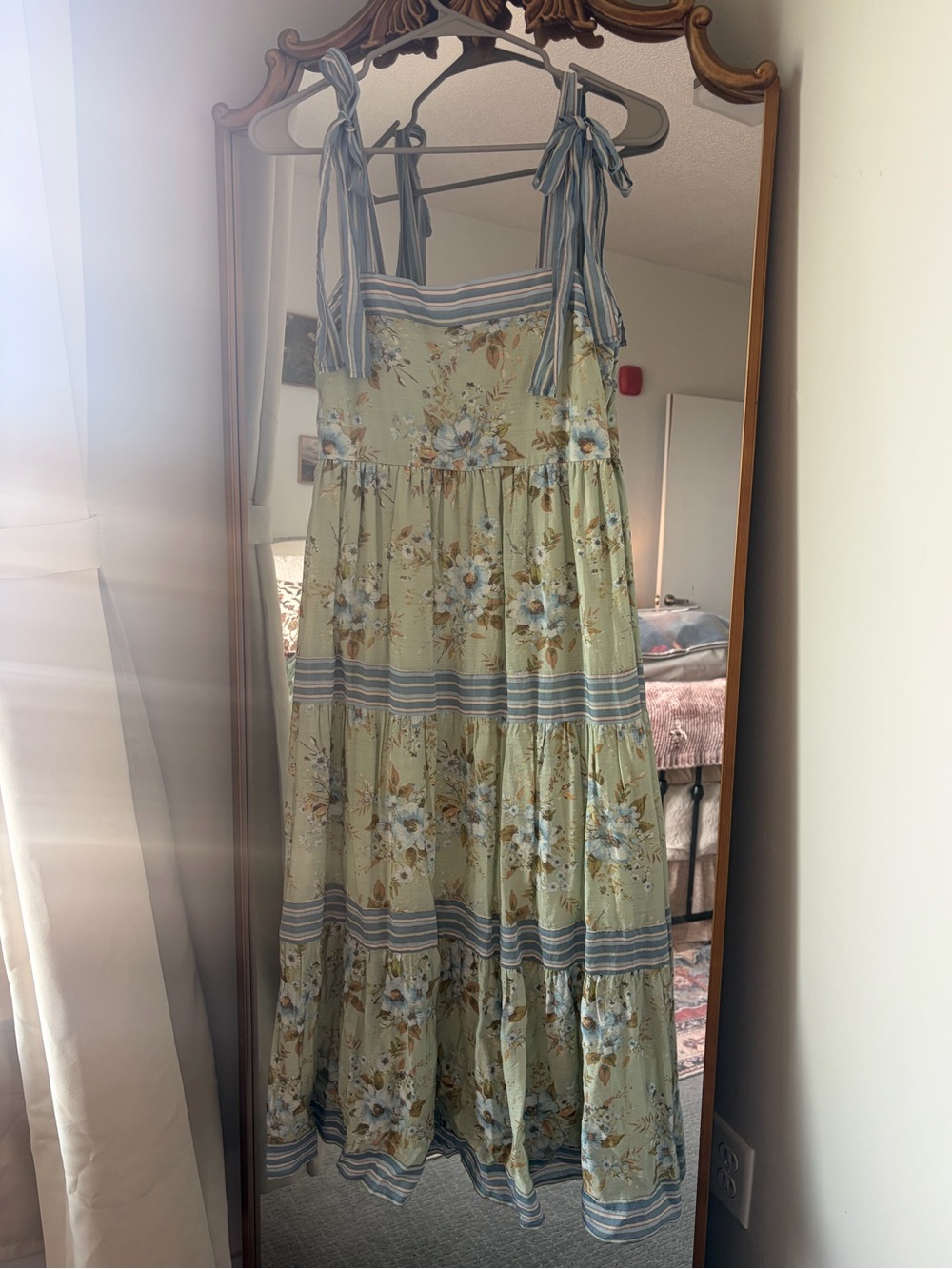 Blu Pepper - Floral Tiered Maxi Dress with Tie Straps - Sage & Blue
